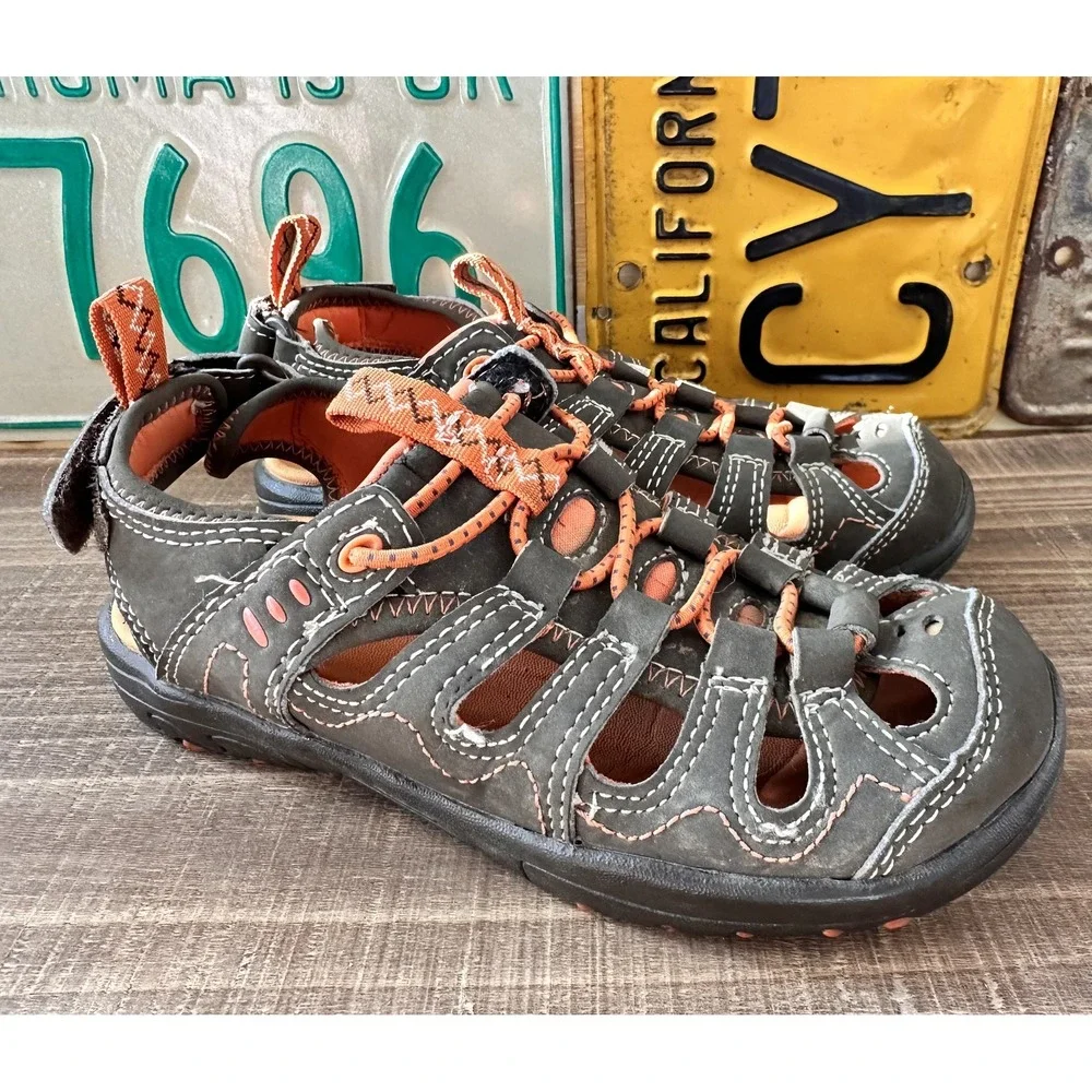 LLBean Kid's Hiking Sandals Shoes Brown Orange Boy's Sz 12 Water Hiking